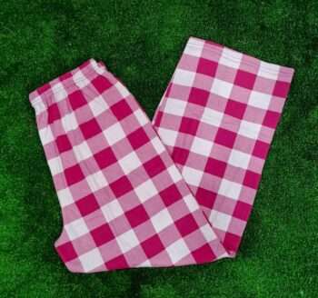 Plaid White and Pink Checkered Wide Leg Pajama