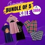 Bundle Of 5 - 3 Half Long Tees + 2 Plaid Wide Leg Pajamas