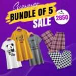 Bundle Of 5 - 3 Half Long Tees + 2 Plaid Wide Leg Pajamas