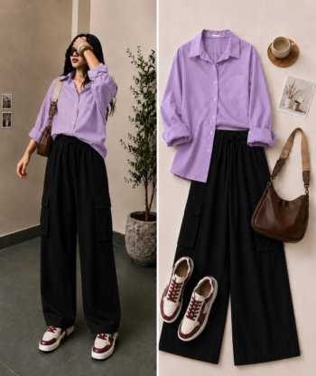 Milano Fit Button Down Shirt with Cargo Wide leg Trouser in 1999